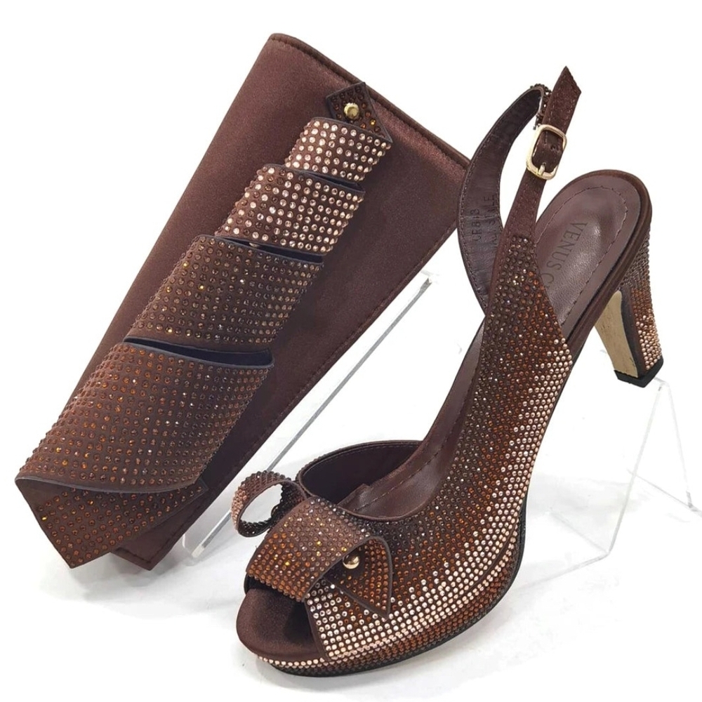 Latest Italian African Shoes And Bag Sets - Coffee